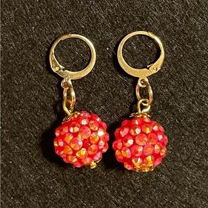 Elegant Gold and Red Sparkly Earrings